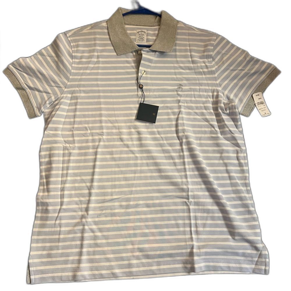 NWT Brooks Brothers Gray and White Striped Polo Shirt